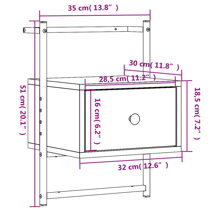 vidaXL 2 db sonoma tölgy fali szerelt fa éjjeliszekrény 35x30x51 cm