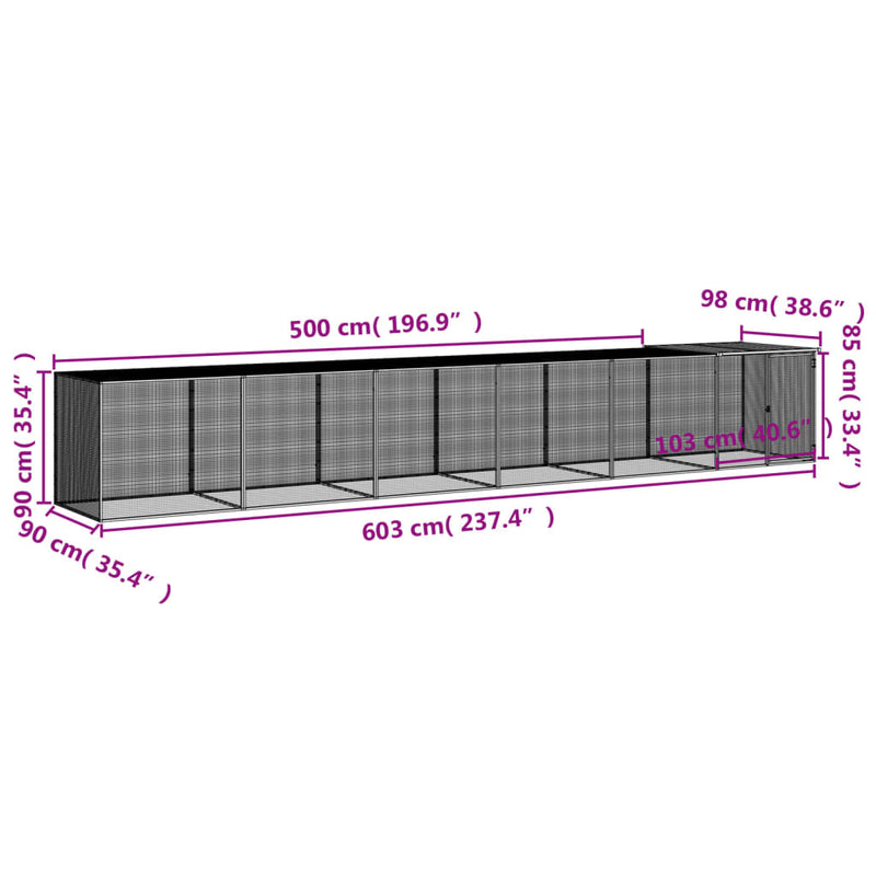vidaXL antracitszürke horganyzott acél tyúkketrec tetővel 603x98x90 cm