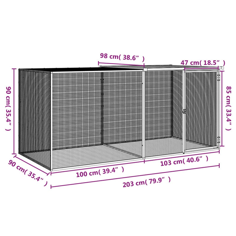 vidaXL világosszürke horganyzott acél tyúkketrec tetővel 203x98x90 cm