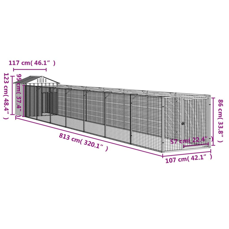 vidaXL antracitszürke horganyzott acél kutyakennel 117 x 813 x 123 cm