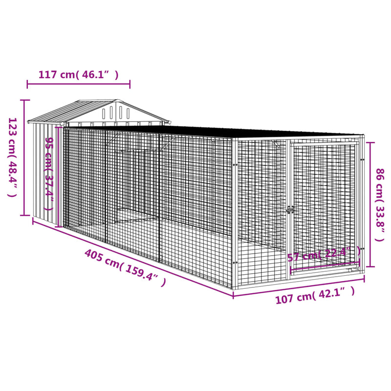 vidaXL antracit horganyzott acél tyúkketrec kifutóval 117x405x123 cm