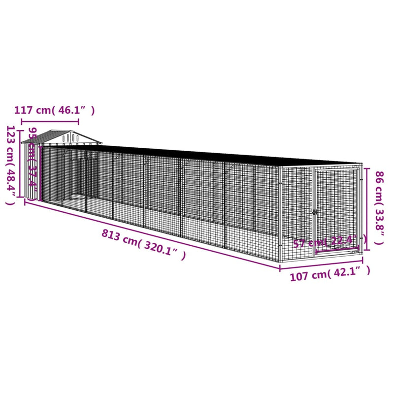 vidaXL antracit horganyzott acél tyúkketrec kifutóval 117x813x123 cm