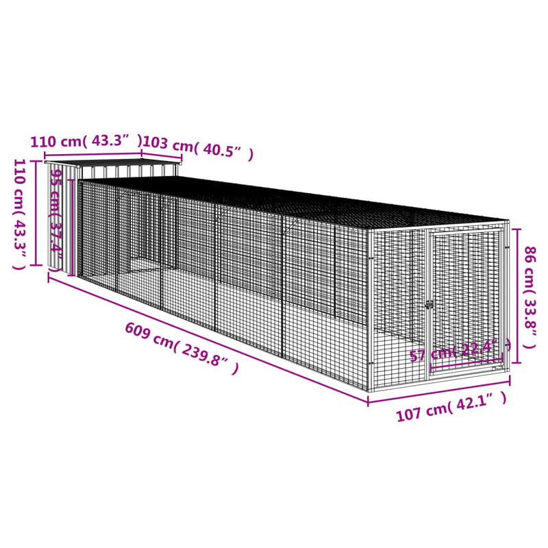 vidaXL világosszürke horganyzott acél tyúkketrec 110x609x110 cm