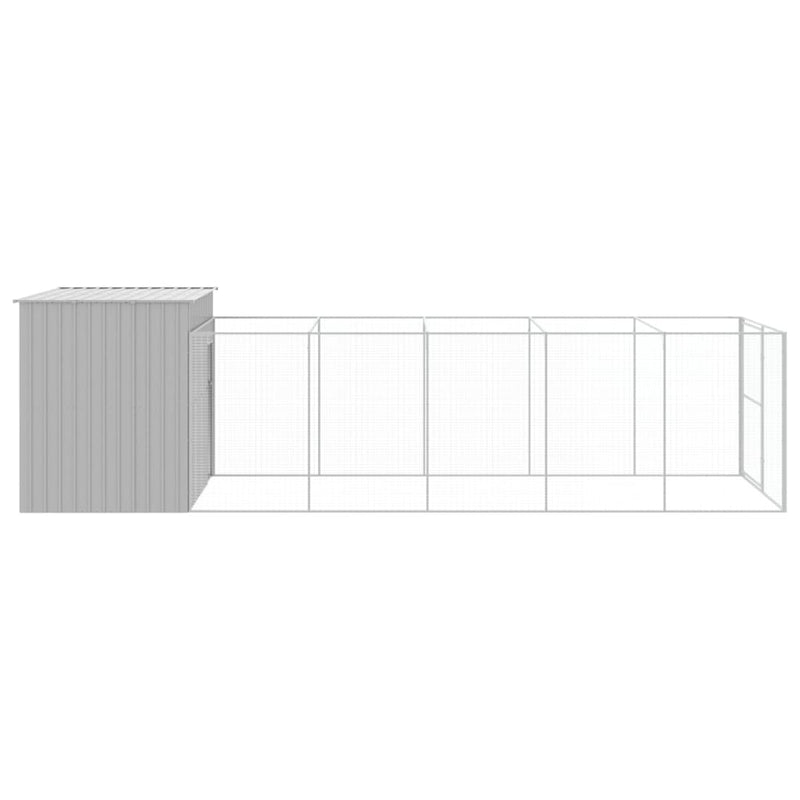 vidaXL világosszürke horganyzott acél tetős kutyakennel 214x661x181 cm