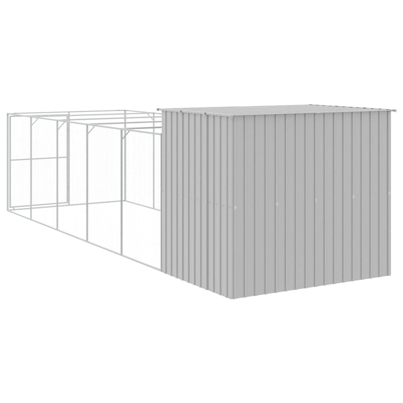 vidaXL világosszürke horganyzott acél tetős kutyakennel 214x661x181 cm