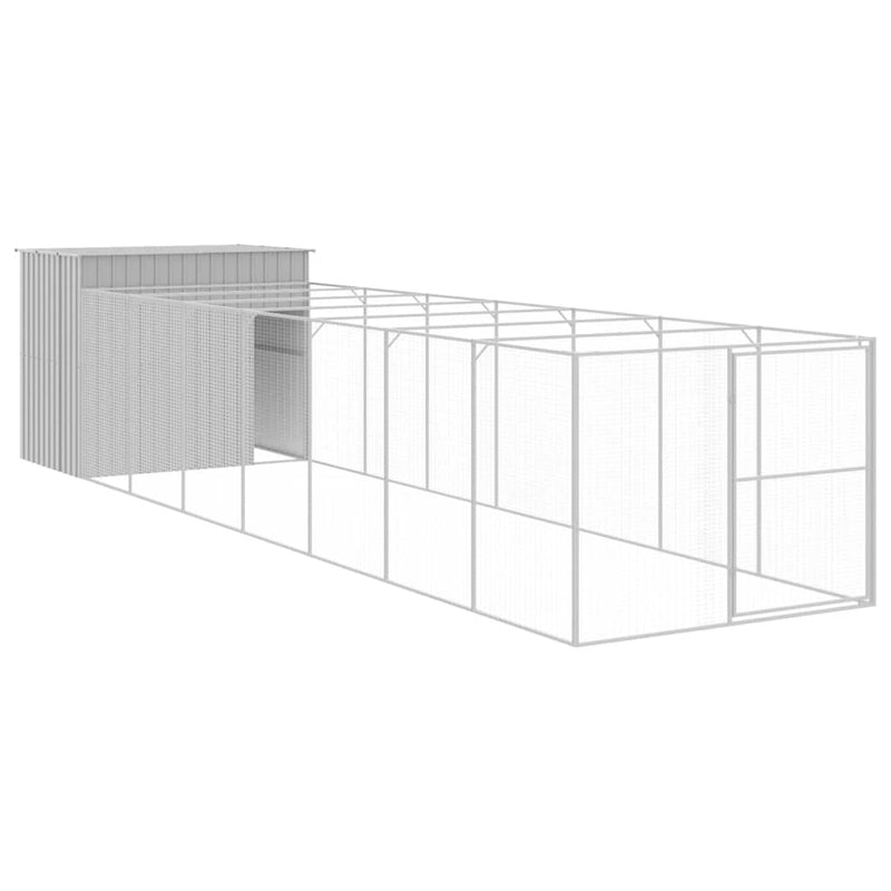 vidaXL világosszürke horganyzott acél kifutós kutyaház 214x865x181 cm