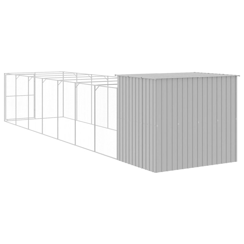 vidaXL világosszürke horganyzott acél kifutós kutyaház 214x865x181 cm