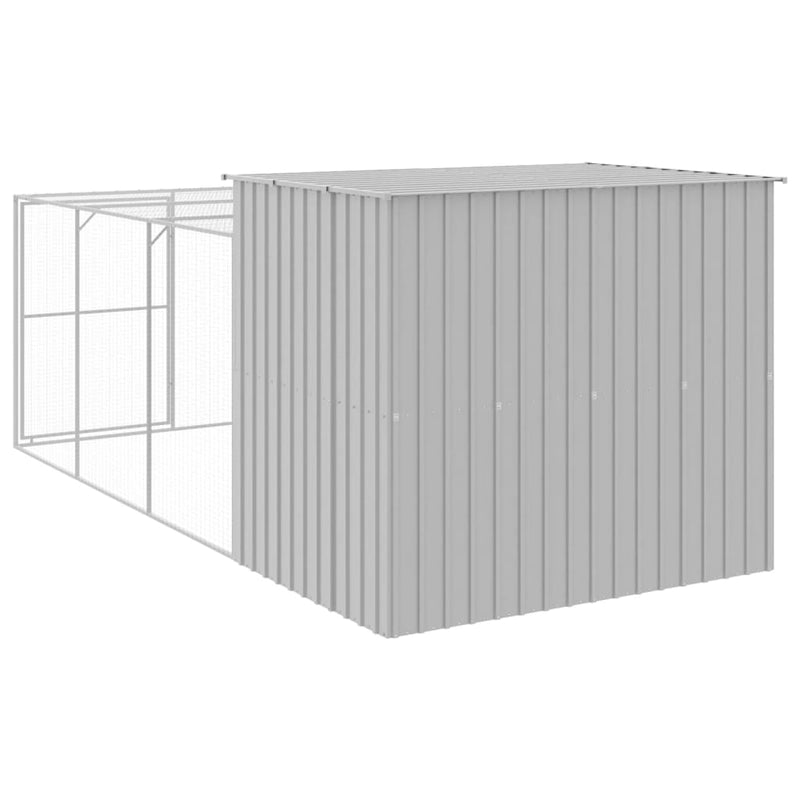vidaXL világosszürke horganyzott acél kifutós kutyaház 214x457x181 cm