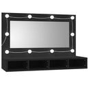 vidaXL fekete tükrös szekrény LED-ekkel 90x31,5x62 cm