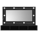 vidaXL fekete tükrös szekrény LED-ekkel 90x31,5x62 cm