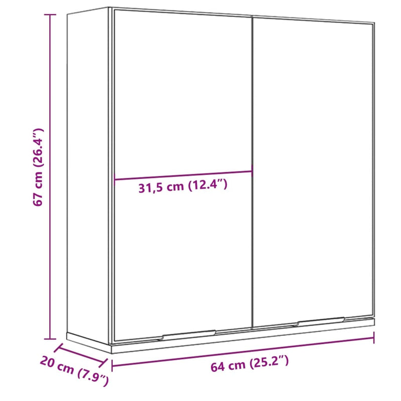 vidaXL fekete szerelt fa fürdőszobai tükör 64 x 20 x 67 cm