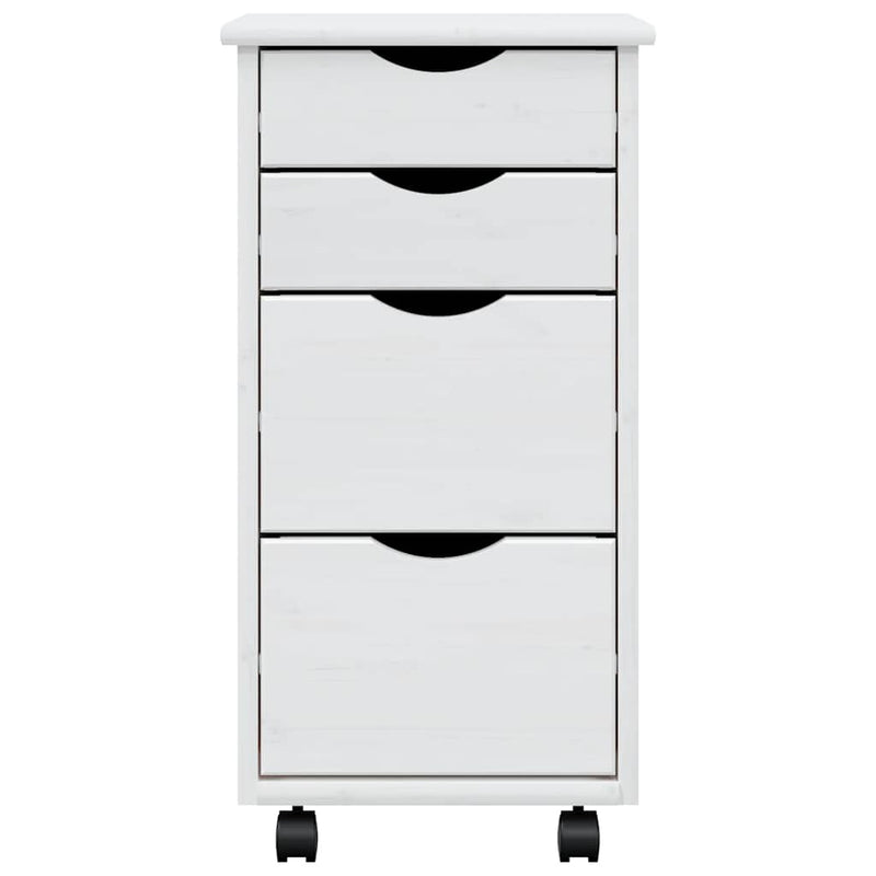 vidaXL MOSS fehér tömör fenyőfa görgős szekrény fiókokkal