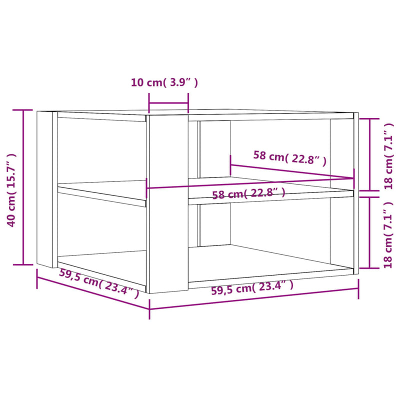 vidaXL sonoma tölgy színű szerelt fa dohányzóasztal 59,5x59,5x40 cm