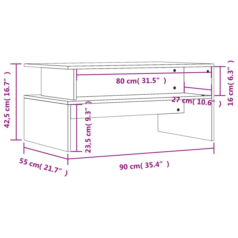 vidaXL füstös tölgy színű szerelt fa dohányzóasztal 90x55x42,5 cm