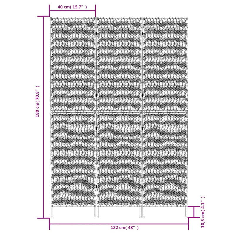 vidaXL barna 3 paneles vízijácint térelválasztó 122x180 cm