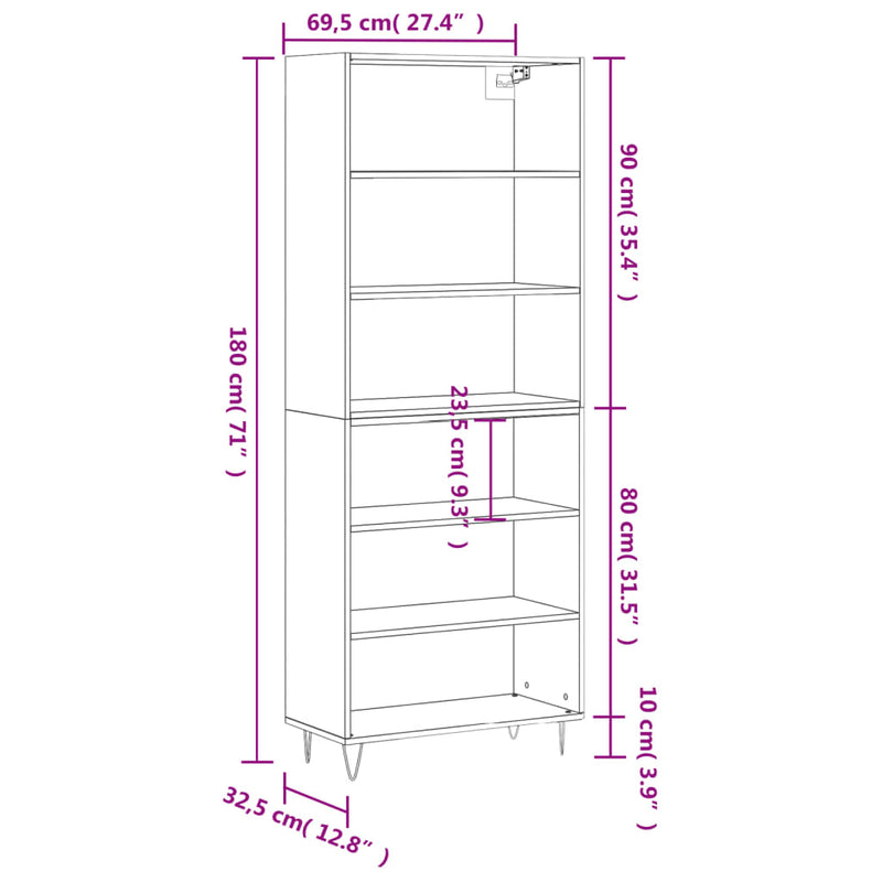 vidaXL fekete szerelt fa magasszekrény 69,5x32,5x180 cm