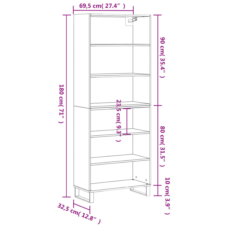 vidaXL fekete szerelt fa magasszekrény 69,5x32,5x180 cm