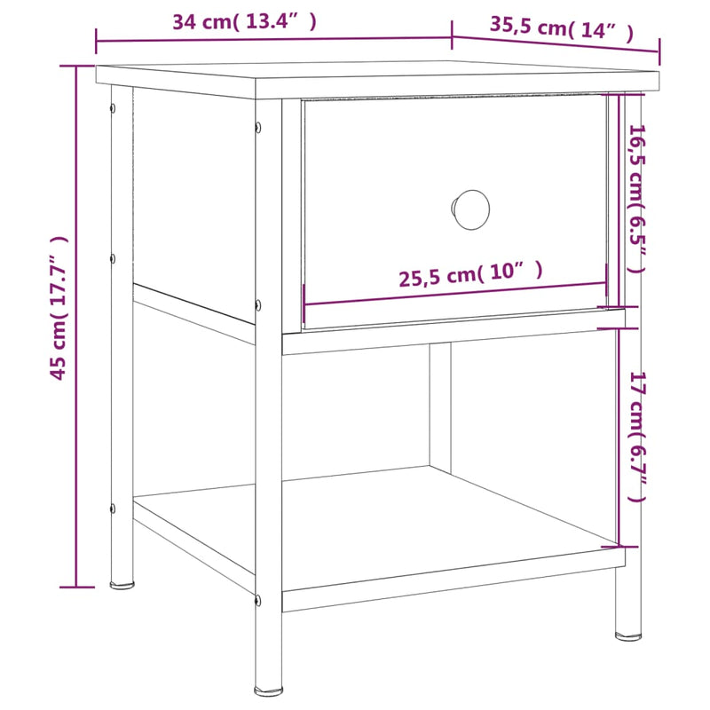 vidaXL fekete szerelt fa éjjeliszekrény 34 x 35,5 x 45 cm