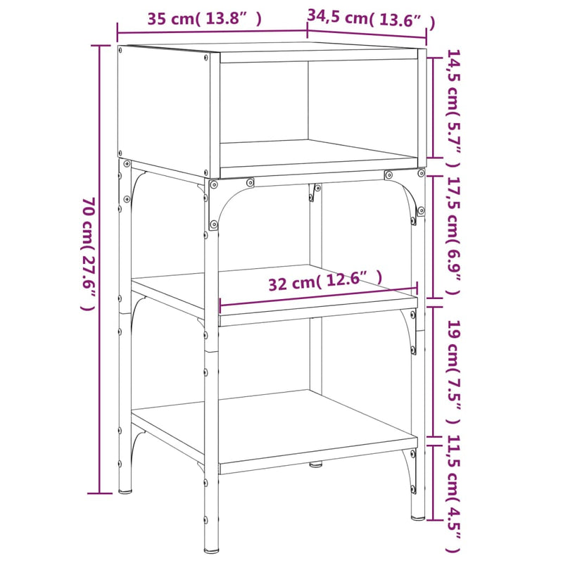 vidaXL 2 db szürke sonoma színű szerelt fa éjjeliszekrény 35x34,5x70cm