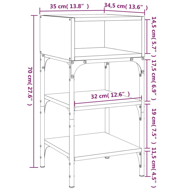 vidaXL 2 db barna tölgy színű szerelt fa éjjeliszekrény 35x34,5x70 cm