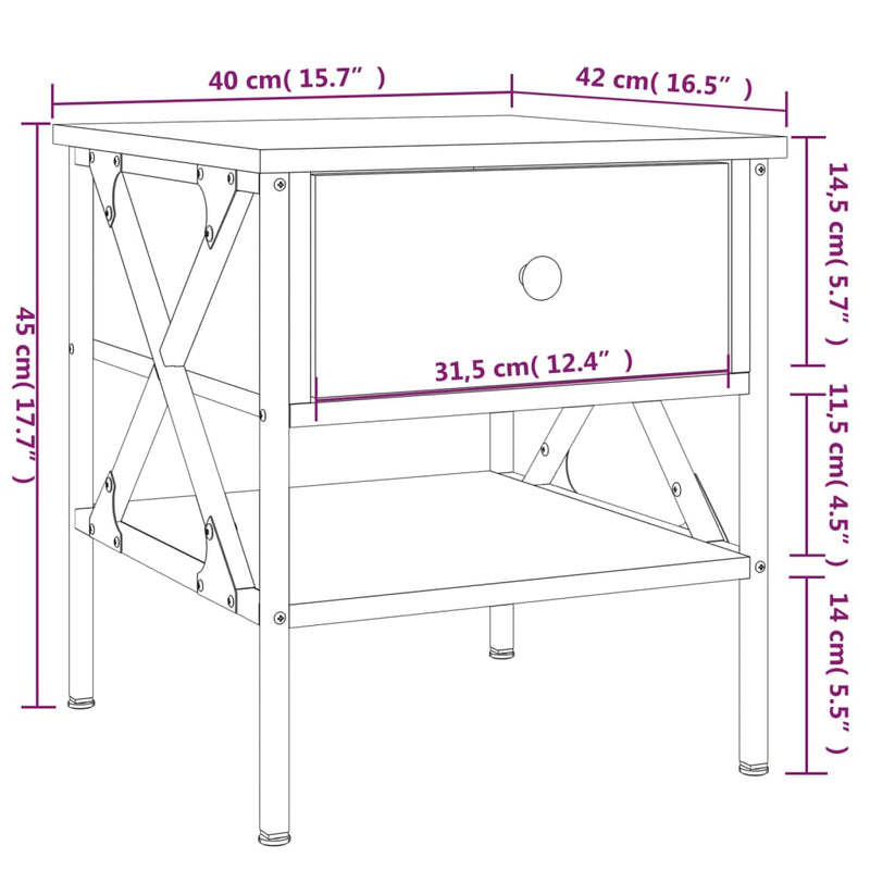 vidaXL fekete szerelt fa ágy melletti asztal 40 x 42 x 45 cm