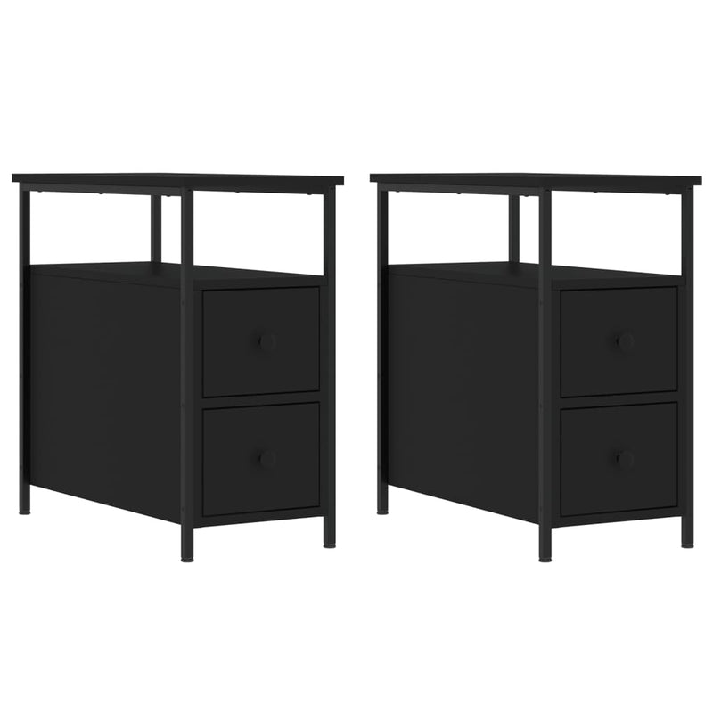 vidaXL 2 db fekete szerelt fa éjjeliszekrény 30x60x60 cm