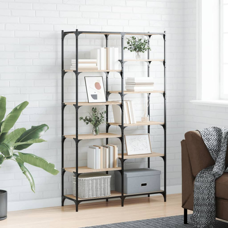 vidaXL sonoma tölgy színű szerelt fa és vas könyvespolc 100x32x170 cm