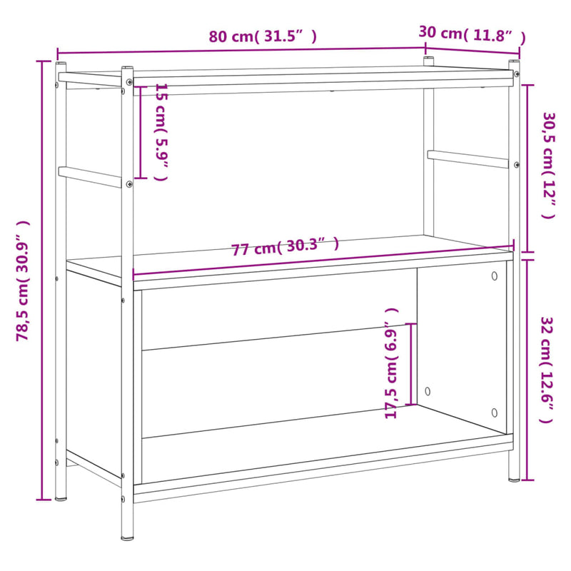 vidaXL szürke sonoma szerelt fa és vas könyvespolc 80 x 30 x 78,5 cm