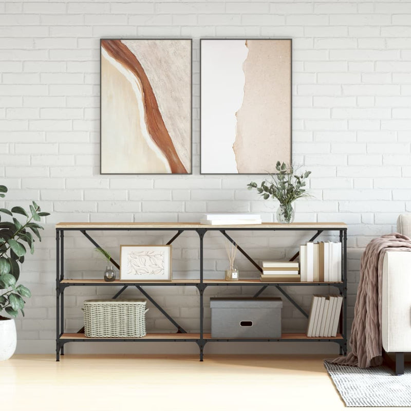 vidaXL sonoma tölgy színű szerelt fa és vas konzolasztal 160x30x75 cm