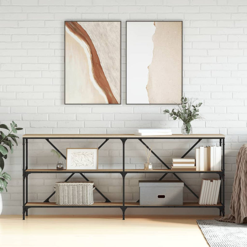 vidaXL sonoma tölgy színű szerelt fa és vas konzolasztal 180x30x75 cm