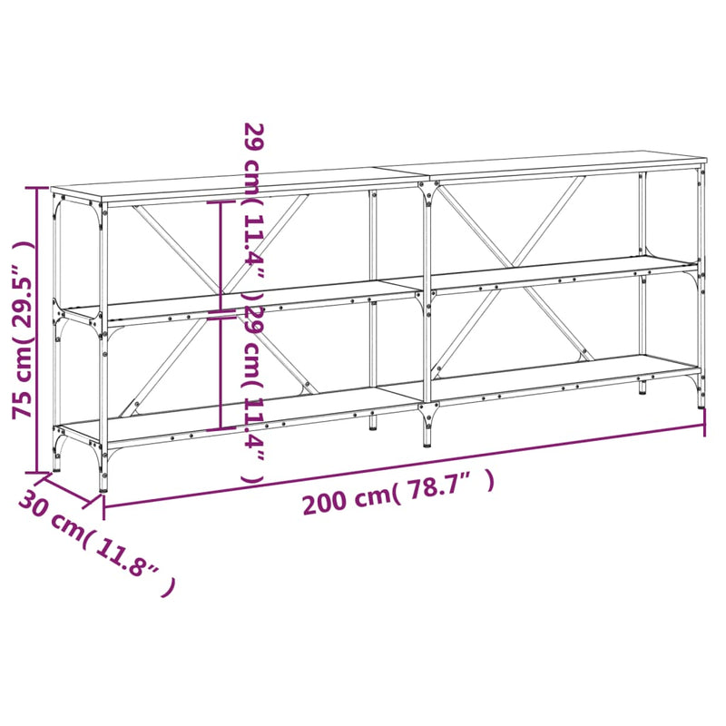 vidaXL fekete szerelt fa és vas tálalóasztal 200x30x75 cm