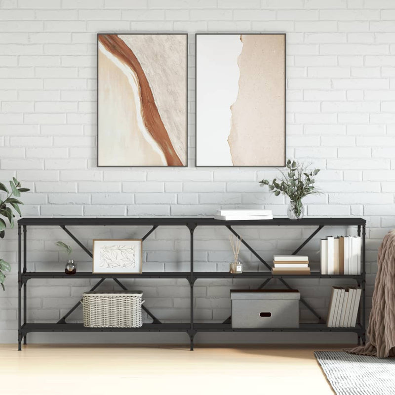 vidaXL fekete szerelt fa és vas tálalóasztal 200x30x75 cm