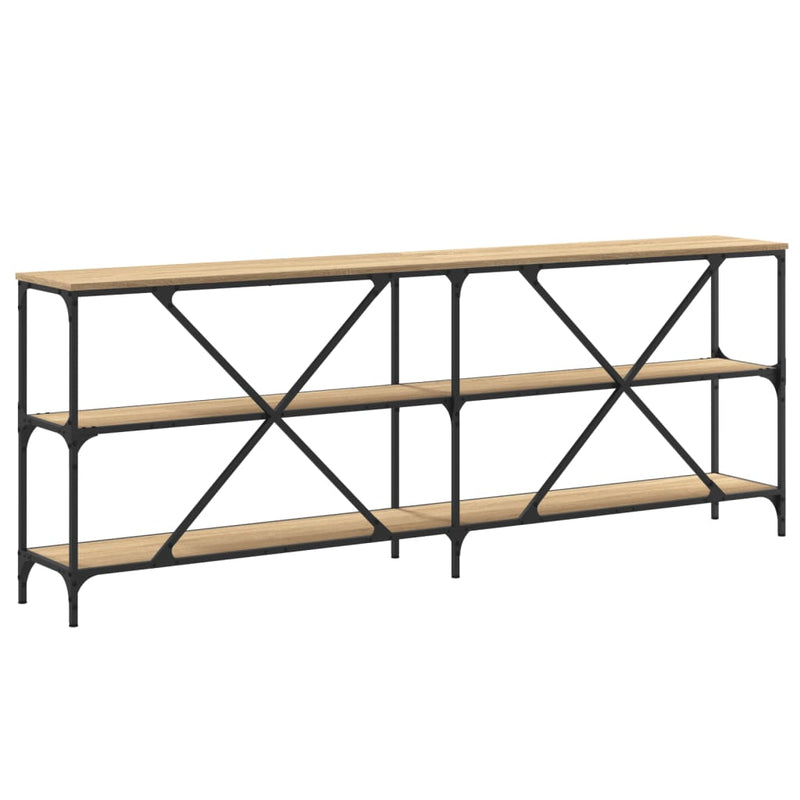 vidaXL sonoma tölgy színű szerelt fa és vas konzolasztal 200x30x75 cm
