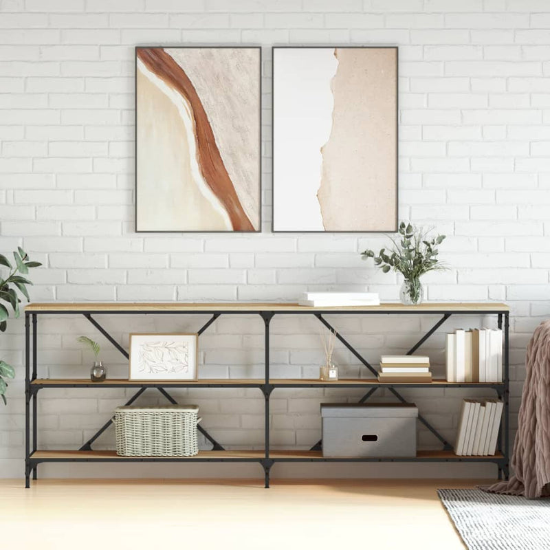 vidaXL sonoma tölgy színű szerelt fa és vas konzolasztal 200x30x75 cm