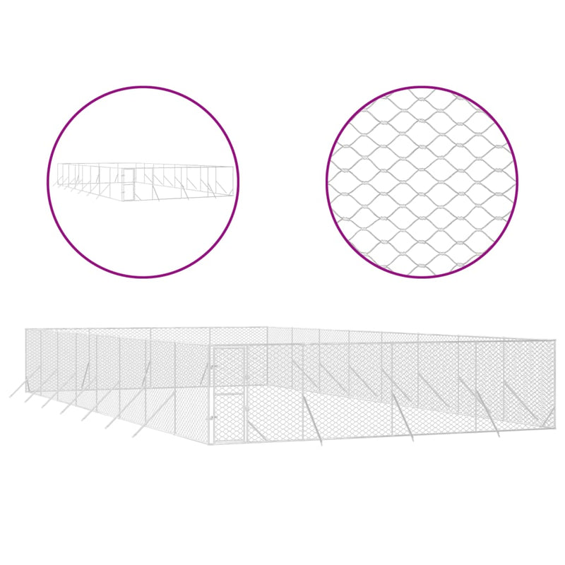 vidaXL ezüstszínű kültéri horganyzott acél kutyakennel 8 x 16 x 2 m