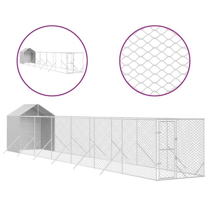 vidaXL ezüstszínű horganyzott acél kutyakennel tetővel 2x14x2,5 m