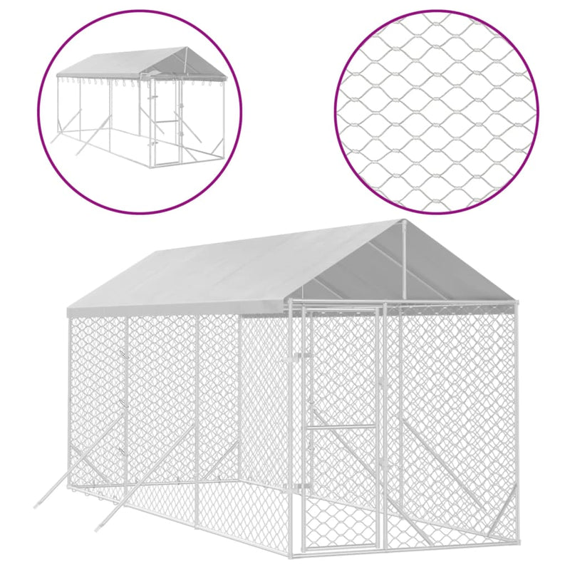 vidaXL ezüstszínű horganyzott acél kutyakennel tetővel 2x6x2,5 m