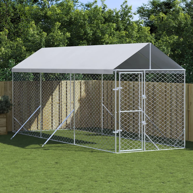 vidaXL ezüstszínű horganyzott acél kutyakennel tetővel 2x6x2,5 m