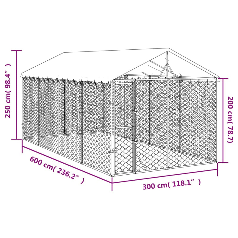 vidaXL ezüstszínű horganyzott acél kutyakennel tetővel 3x6x2,5 m