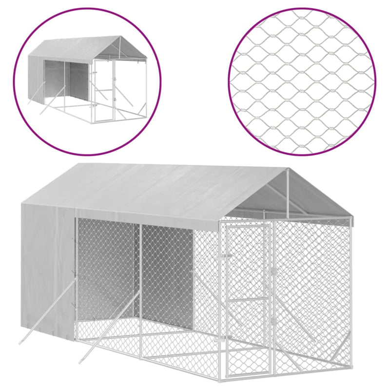 vidaXL ezüstszínű horganyzott acél kutyakennel tetővel 2x6x2,5 m