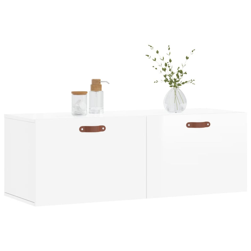 vidaXL magasfényű fehér szerelt fa faliszekrény 100 x 36,5 x 35 cm