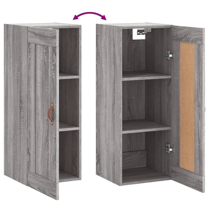 vidaXL szürke sonoma szerelt fa fali szekrény 34,5x34x90 cm