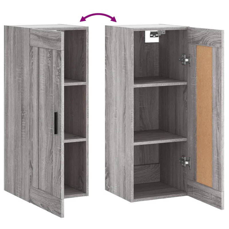 vidaXL szürke sonoma szerelt fa fali szekrény 34,5x34x90 cm