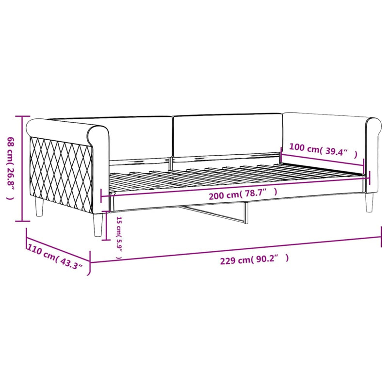 vidaXL világosszürke bársony kanapéágy 100 x 200 cm