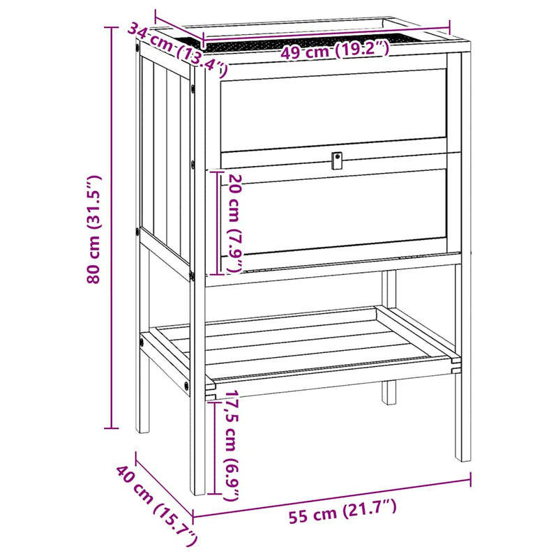 vidaXL tömör fenyőfa hörcsögketrec 55 x 40 x 80 cm