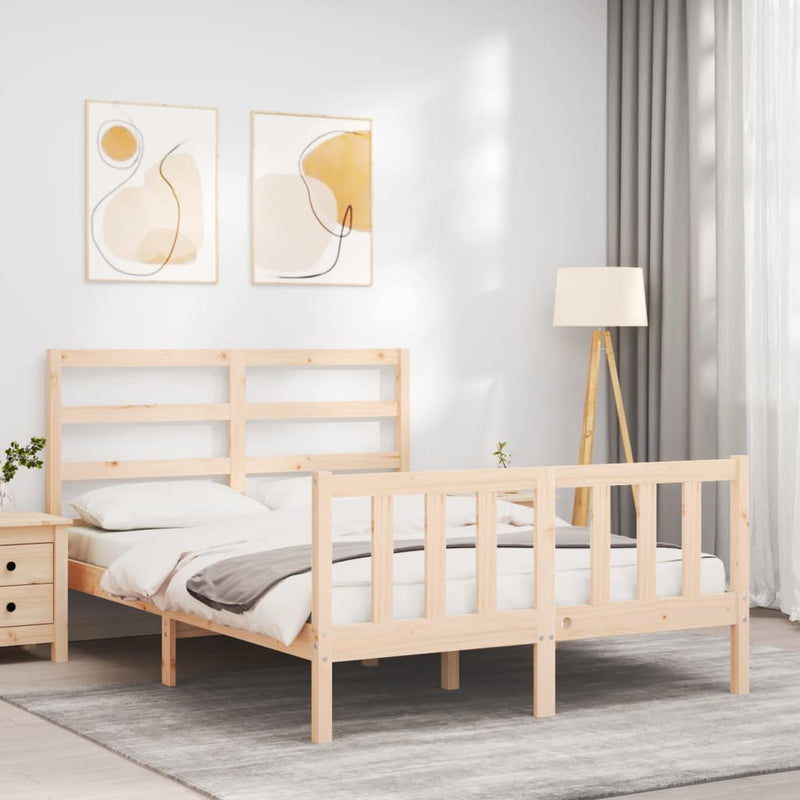 vidaXL tömör fa ágykeret fejtámlával Small Double