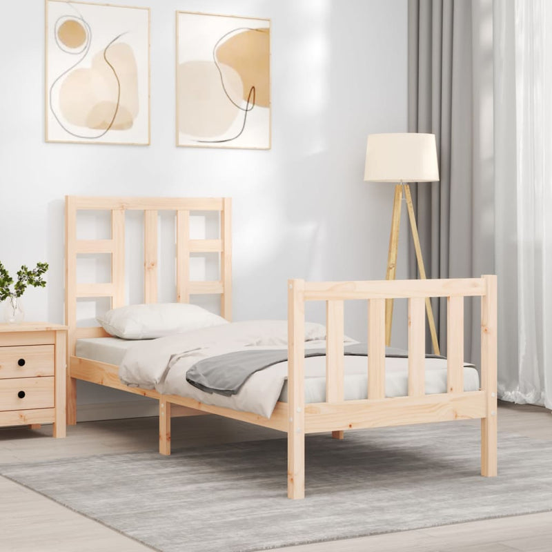 vidaXL tömör fa ágykeret fejtámlával Small Single