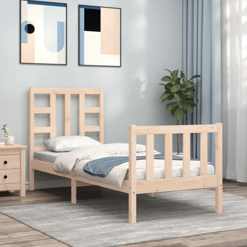 vidaXL tömör fa ágykeret fejtámlával Small Single