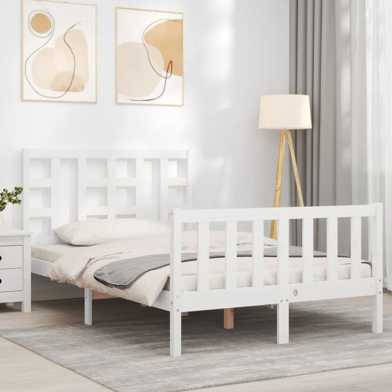 vidaXL fehér tömör fa ágykeret fejtámlával Small Double