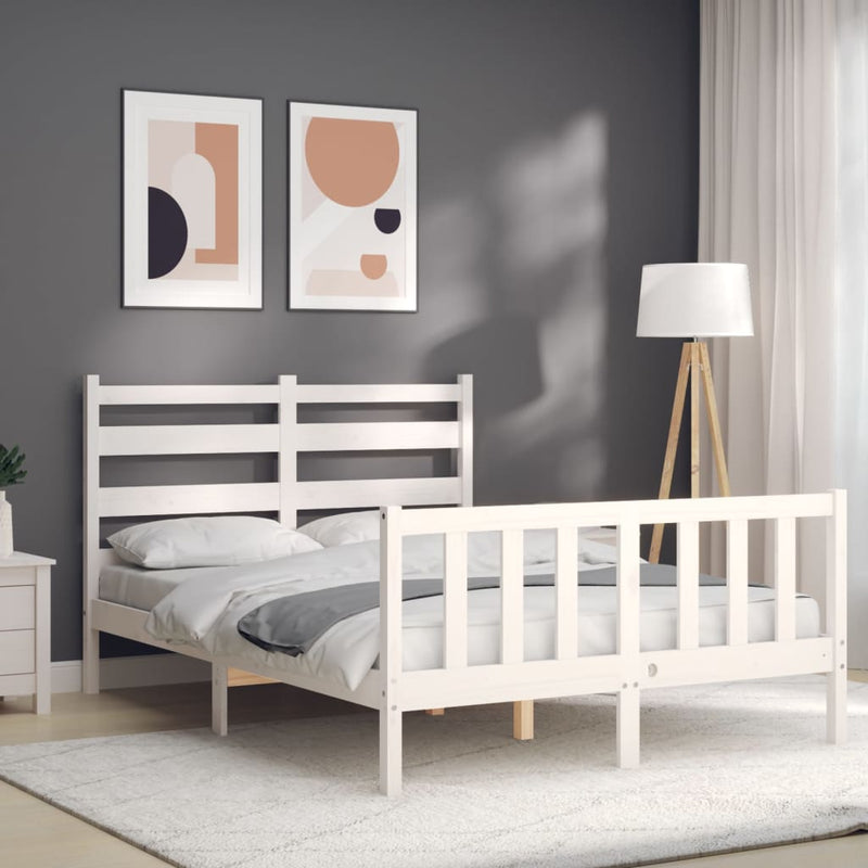 vidaXL fehér tömör fa ágykeret fejtámlával Small Double